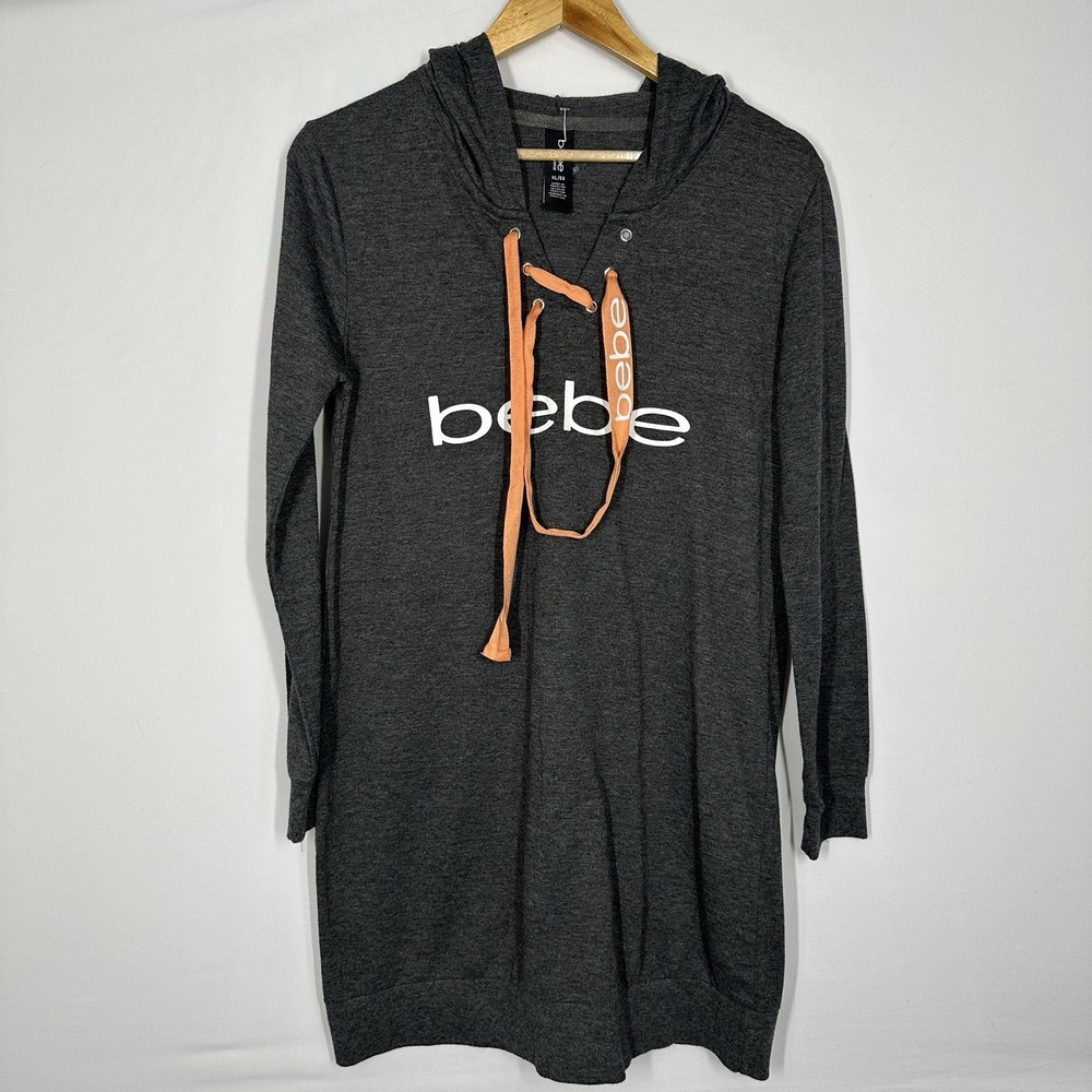 Bebe Gray Hoodie Sleep Shirt XL Womens